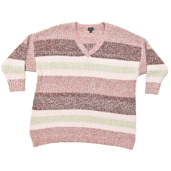 Torrid Pink Gray Striped V-Neck Pullover Sweater Plus Size 4 - Picture 1 of 8